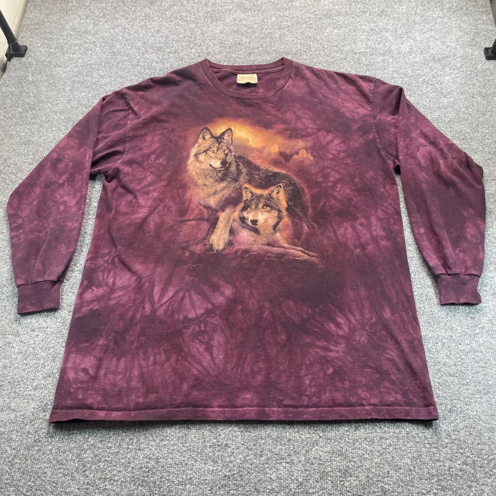 The Mountain T-Shirt Unisex XXL Purple Wolf Nature Tie Dye Long Sleeve Tee